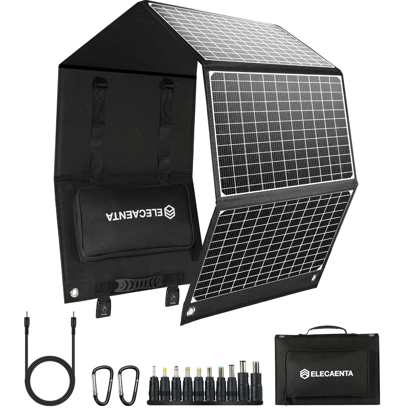 ELECAENTA 60W ソーラーパネル 小型 PD45W QC3.0 DC急速充電 1.6KG超軽量 折りたたみ式 ソーラー充電器 太陽光パネル アウトドア キャンプ 車中泊 防災グッズ送料無料 7fc50fad