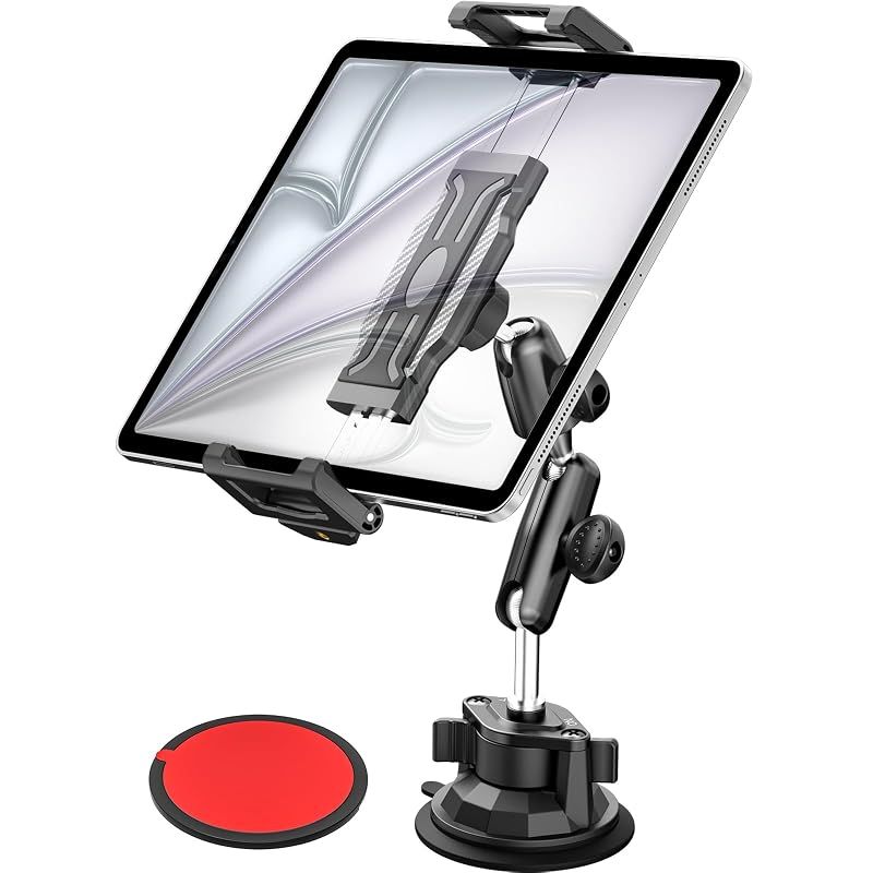 【新品】 【2025最強真空吸盤】Dosvsi タブレットホルダー 車 ダッシュボード 吸盤式 ipadスタンド 車載ホルダー 安定性 金属アーム トラック フロントガラス 携帯電話ホルダー 吸盤ベース付き 360度回転 転落防止 6.1?15.6インチタブレ