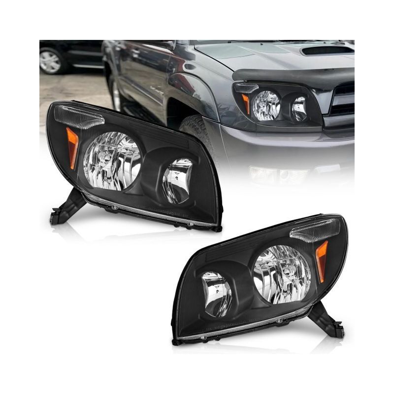 トヨタ Toyota 4Runner 2003年-2005年 ヘッドライト 左右セット ハロゲン 12V ホワイトレンズ ブラックインナー アンバーリフレクター
