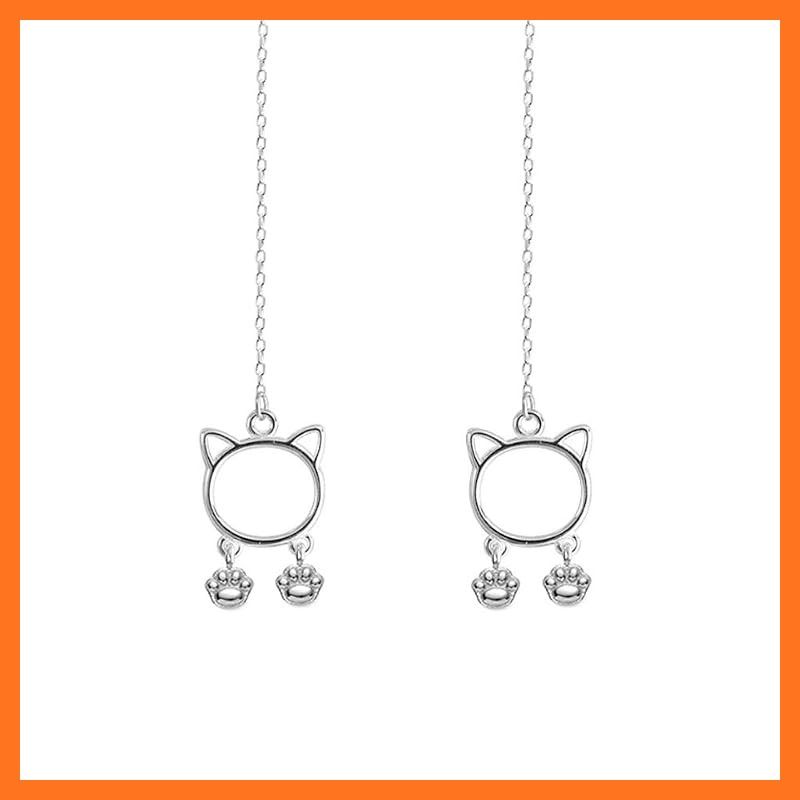 【新品】 MIKAMU 猫 ピアス レディース 最高級 揺れる きらきらCZダイヤモンド シルバー925 純銀製 チェーン ネコ ピアス 人気 チェーン ピアス レディース 専用ボックス付き