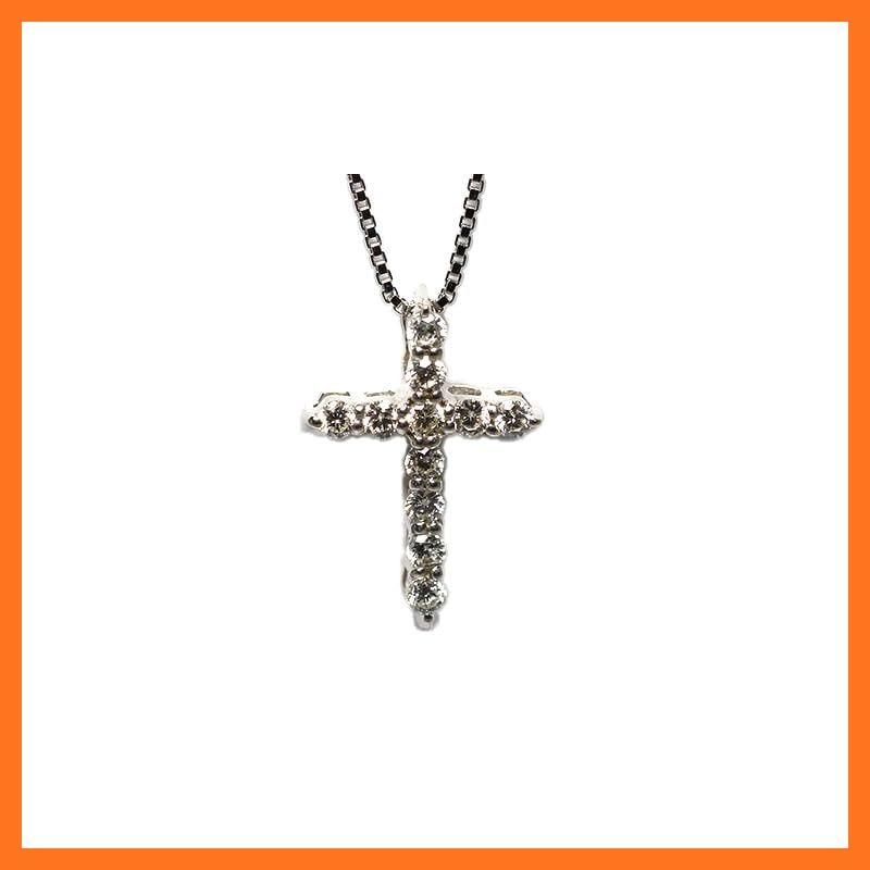 【新品】 [キャンディ] K10WG イレヴンクロスネックレス 0.11ct