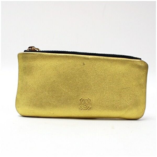 ロエベ キーリング付きコインケース ゴールド レザー ロゴ 中古 ABランク LOEWE レディース女性 ブランド