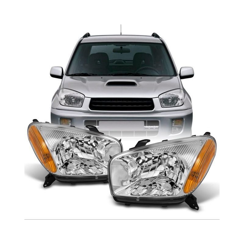 トヨタ Toyota RAV4 2001年 2002年 2003年対応 ヘッドライトユニット 左右セット クリアレンズ ホワイトベゼル アンバーリフレクター