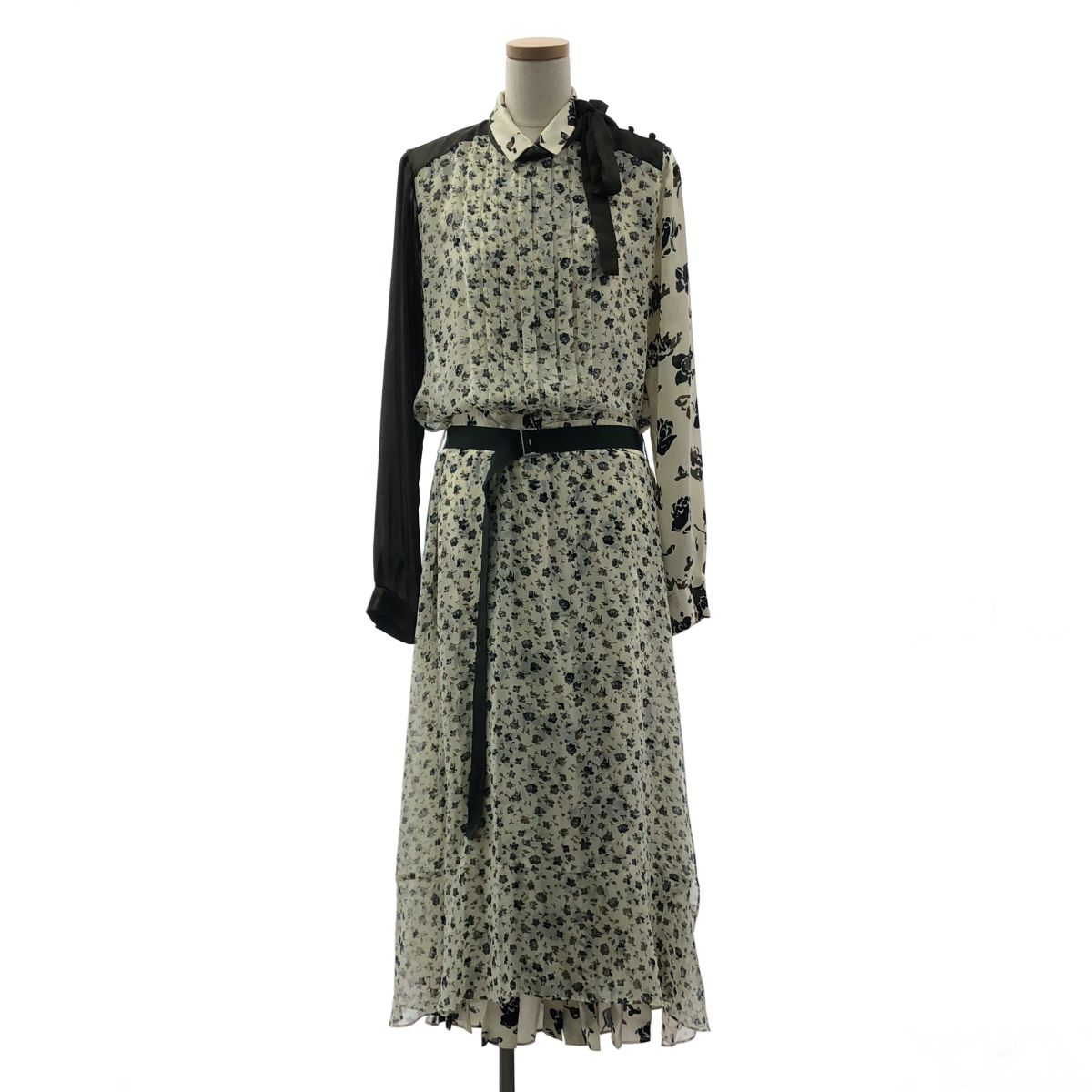 美品】 sacai / サカイ | 総柄 プリーツ ボリューム ドレス ワンピース 