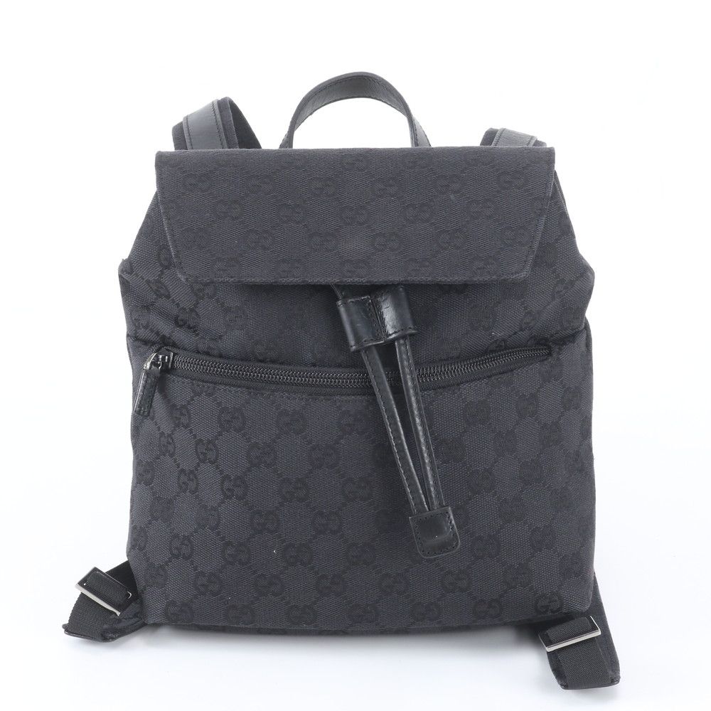 美品 グッチ GGキャンバス 0030242 レザー リュックサック バックパック ショルダー バッグ ブラック 黒 レディース WNM EF31-1【中古】