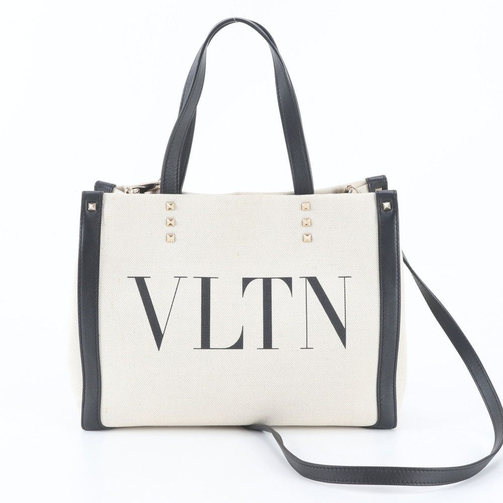 美品 ヴァレンティノ ガラヴァーニ VLTN ロゴ レザー キャンバス 2WAY ショルダーバッグ 斜め掛け トート レディース WBM EF38-6【中古】