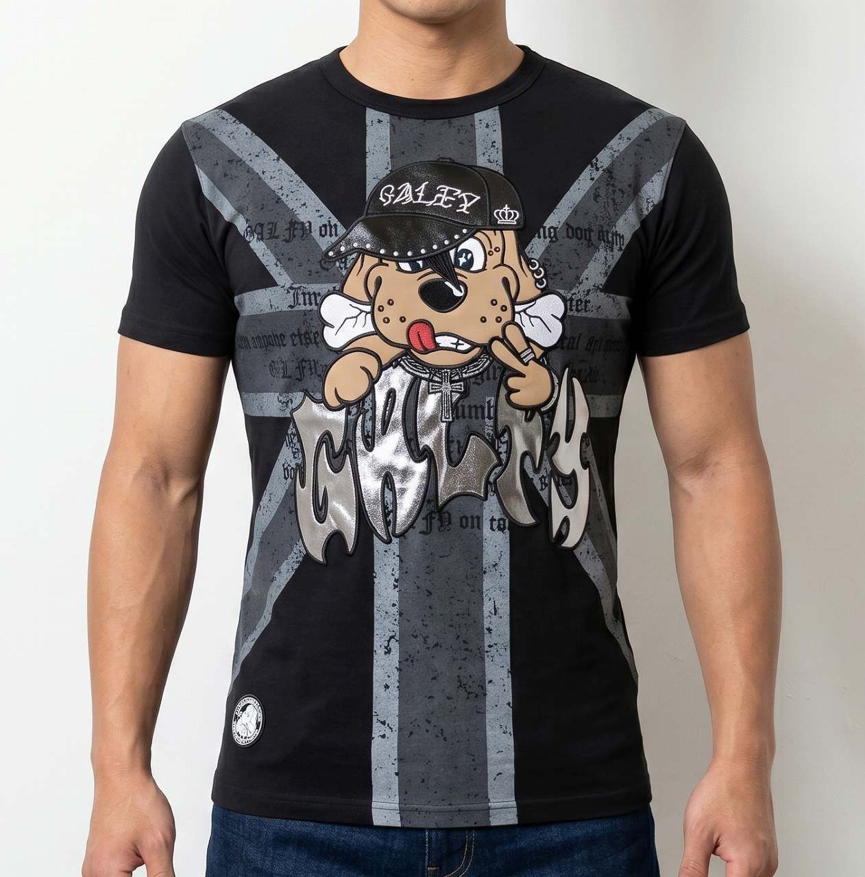 ガルフィー GALFY 半袖Tシャツ UKギャルオT 黒×グレー (L)(中型犬サイズ) It is a T-shirt with a character.