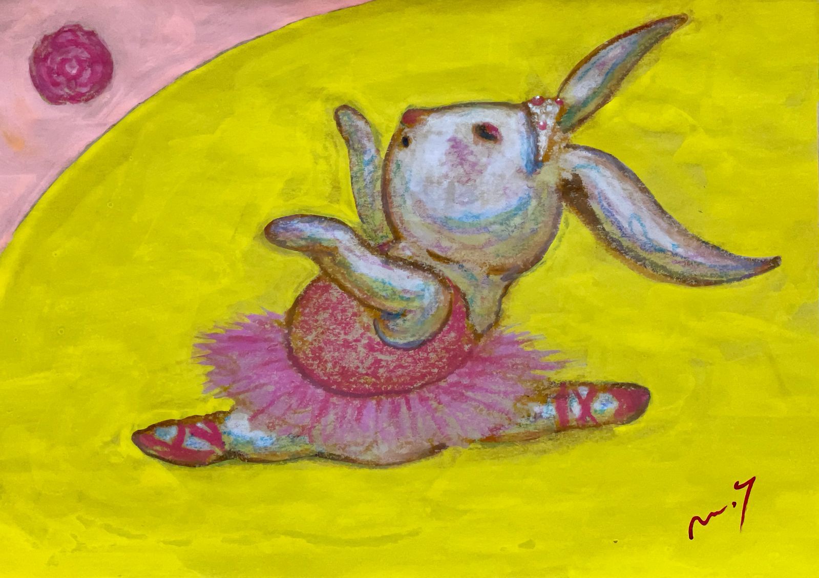 高野マナブ 原画｜月でダンス] Drawing A4 アクリル 一点物 高野学 Manabu Takano 髙野學 Moon Sun Rabbit 月と太陽とウサギ Louvre Uffizi Japan 台湾 現代美術家