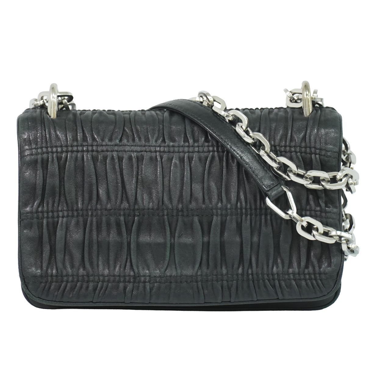 本物 プラダ PRADA レザー チェーン ショルダーバッグ ポシェット ブラック バッグ 中古・