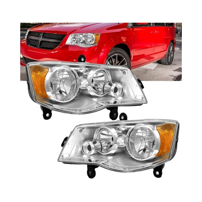 クライスラー Chrysler タウン＆カントリー Town & Country 2008-2021 ヘッドライト左右セット ハロゲン 12-24V PC素材 フロントライト
