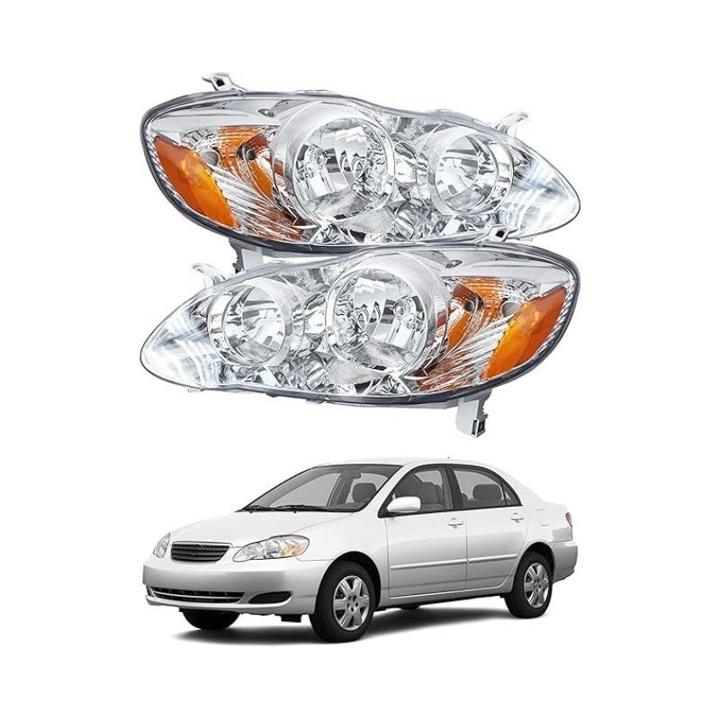 トヨタ Toyota カローラ Corolla 2003-2008年 ヘッドライト ハロゲン クリアレンズ ホワイトフレーム 1ペア フロント外装パーツ