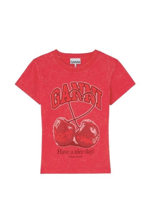 GANNI プリントコットン Tシャツ 送料無料