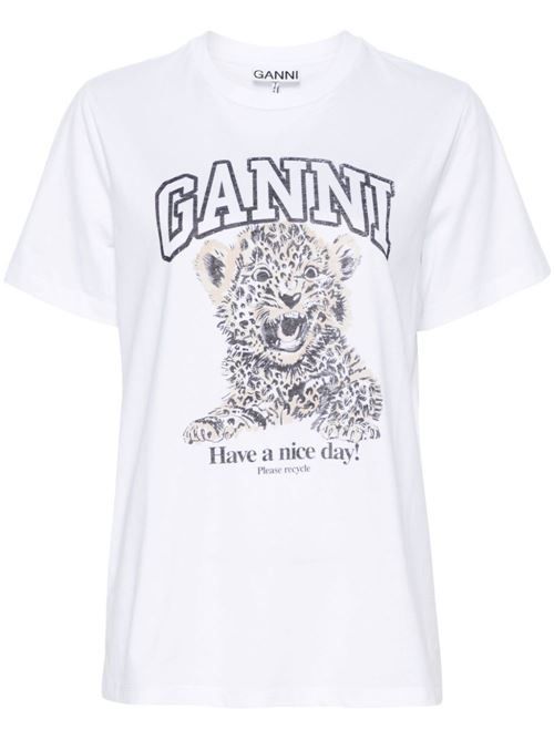 GANNI プリントコットン Tシャツ 送料無料