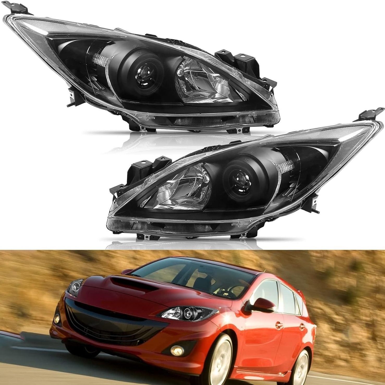 マツダ Mazda Mazda3 2010年〜2013年 ヘッドライト 左右セット ハロゲン 12V ブラックインナー ホワイトレンズ