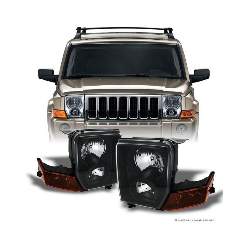 ジープ Jeep コマンダー Commander 2006〜2010年 ヘッドライトユニット ハロゲン クリアレンズ ブラック枠 アンバー 左右セット