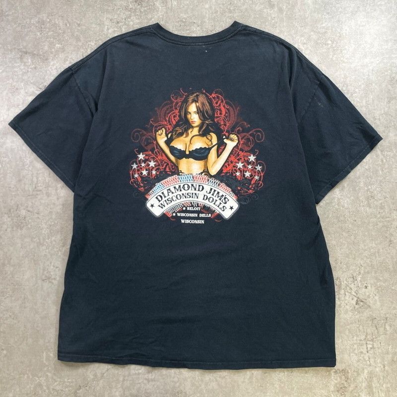00年代 DIAMOND JIM'S WISCONSIN DOLLS セクシーガール プリントTシャツ メンズ2XL 古着 00s Y2K VINTAGE ヴィンテージ ウィスコンシン ピンナップガール ビッグサイズ 大きいサイズ 黒色 6,320円