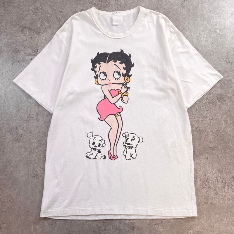 Betty Boop ベティ・ブープ キャラクター Tシャツ メンズL相当 ベティちゃん パジー 犬 シングルステッチ 古着 白色
