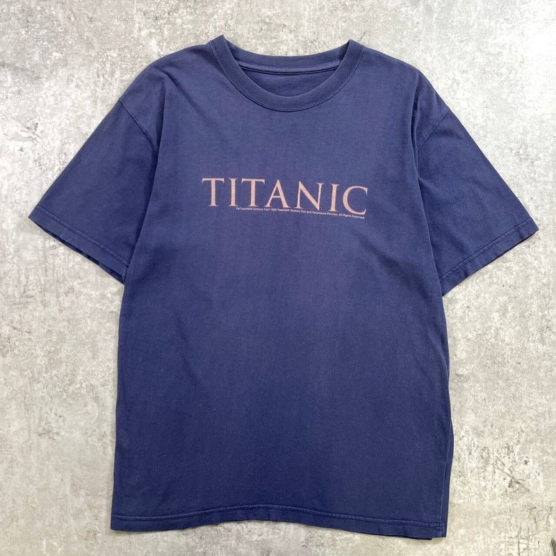 90年代当時物 TITANIC タイタニック ムービー Tシャツ メンズM-L相当 ロゴTシャツ 1998年公式コピーライト ヴィンテージ ビンテージ 古着 紺色