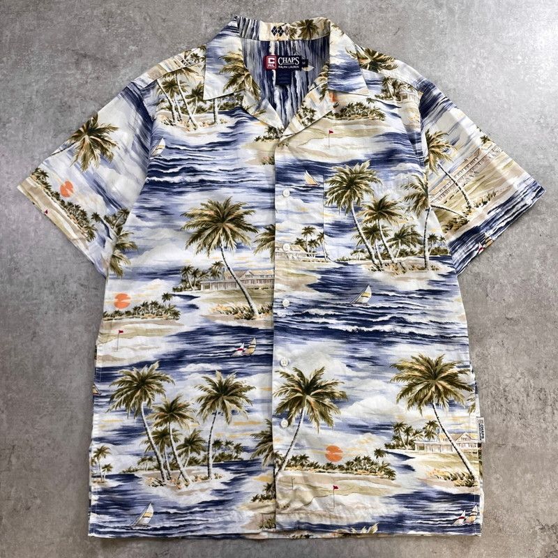 90年代 CHAPS Ralph Lauren チャップス ラルフローレン 総柄 開襟 オープンカラー 半袖 アロハシャツ 表記M メンズL相当 古着 90s VINTAGE ヴィンテージ