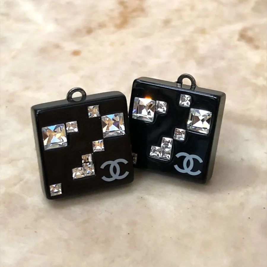 CHANEL シャネル スクエア ココマーク イヤリング ブラック クリスタル