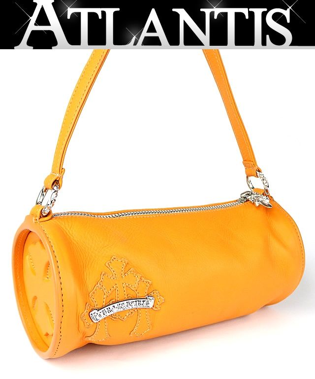 CHROME HEARTS 銀座店 クロムハーツ セメタリー スクロールラベル 筒形 ミニバッグ レザー メンズ シルバー SV925 オレンジ 103634 CHROME HEARTS 銀座店 クロムハーツ セメタリー スクロールラベル 筒形