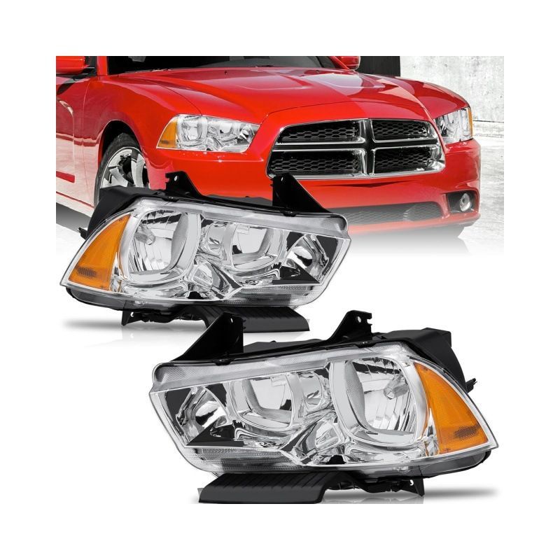 ダッジ Dodge チャージャー CHARGER 2011-2014年 ヘッドライトユニット 左右一対 ハロゲン 12V 55W クリアレンズ