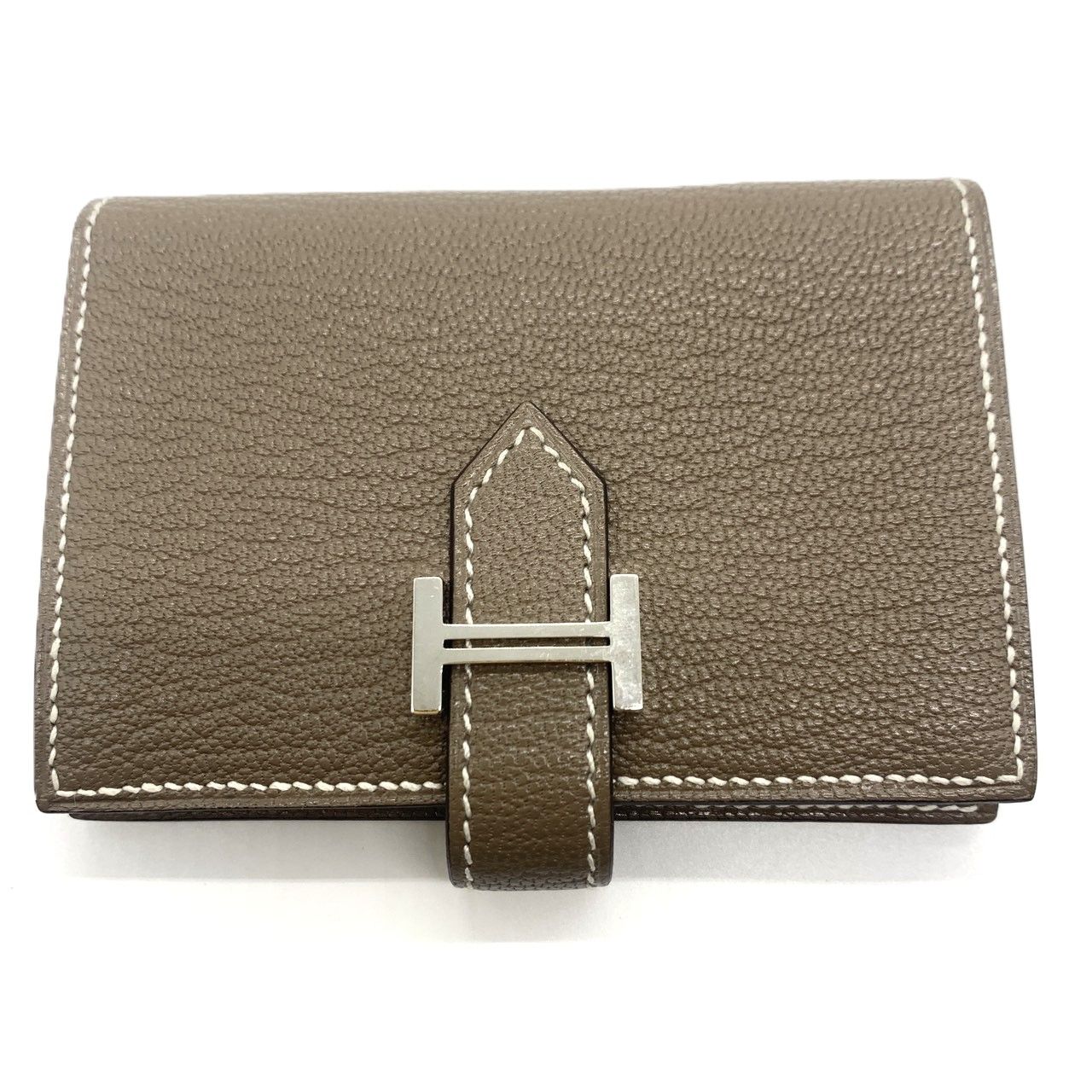 エルメス カードケース ベアン エトゥープ シェーブル シルバー金具 レディース HERMES Ａランク