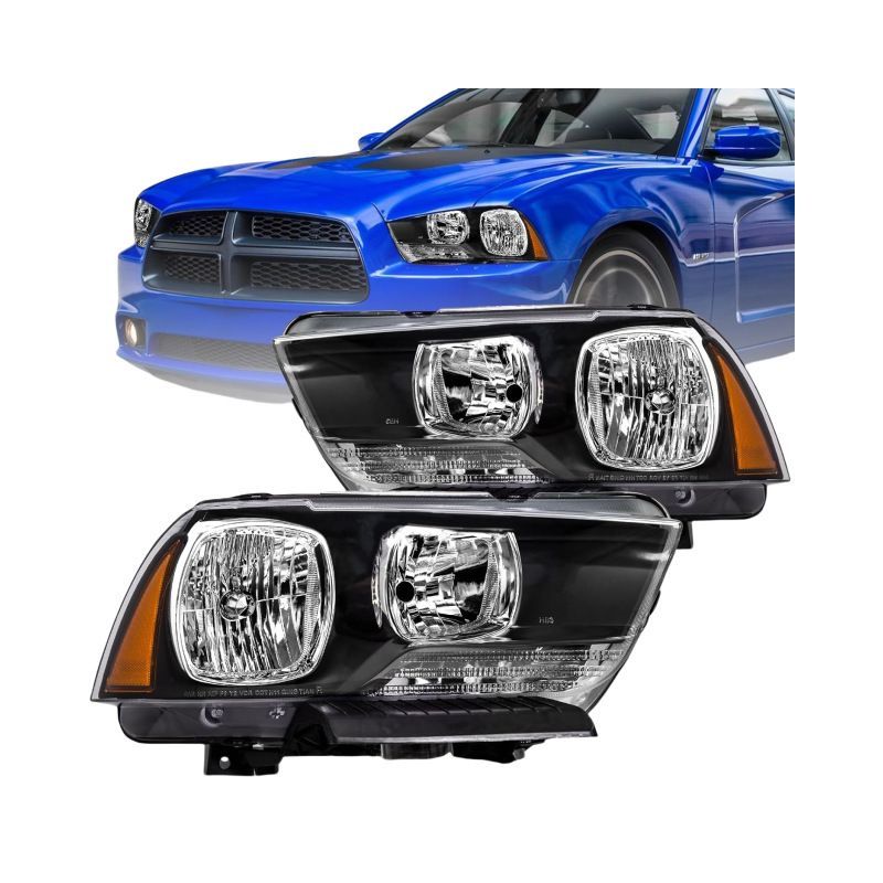 ダッジ Dodge チャージャー CHARGER 2011年-2014年 ヘッドライトユニット 左右セット ハロゲン クリアレンズ ブラック