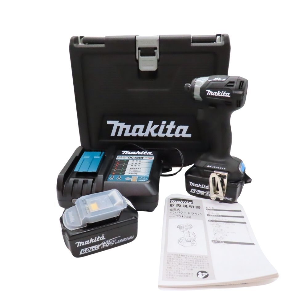 【中古】 未使用 Makita マキタ TD173DRGXB 充電式インパクトドライバ 黒 ブラック 18V ブラシレスモーター ケース バッテリー付属 電動工具 A2602567