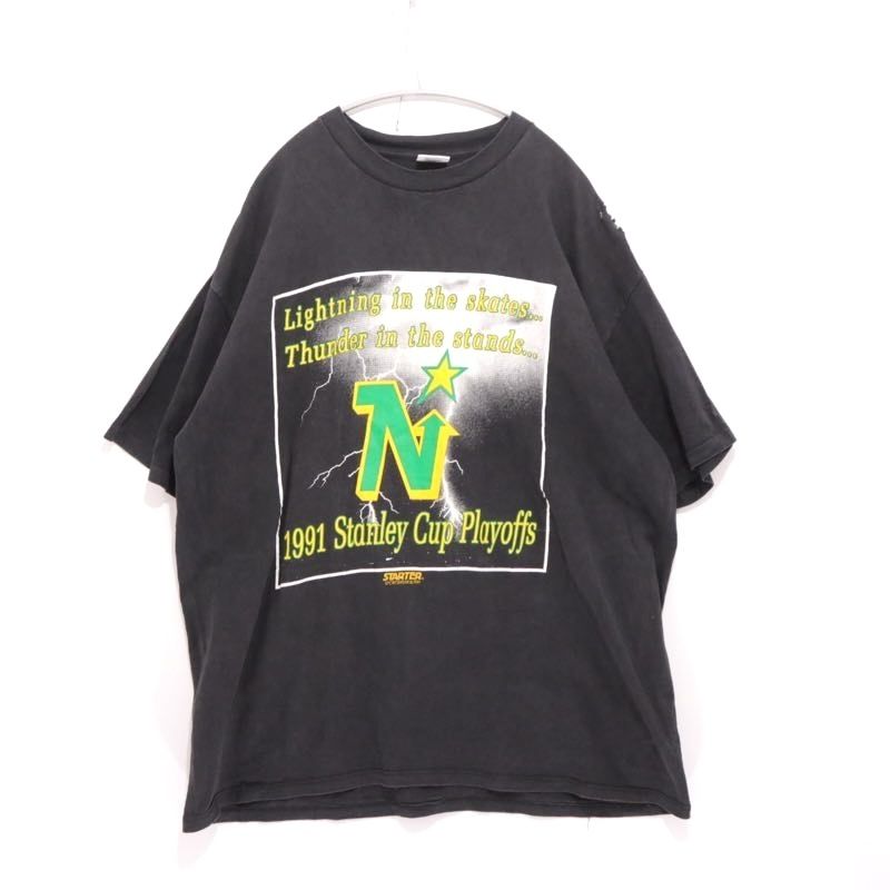 【中古B】サイズ XL 90s ヴィンテージ ミネソタノーススターズ スタンレーカップ プレイオフ ライトニング グラフィックTシャツ USA製
