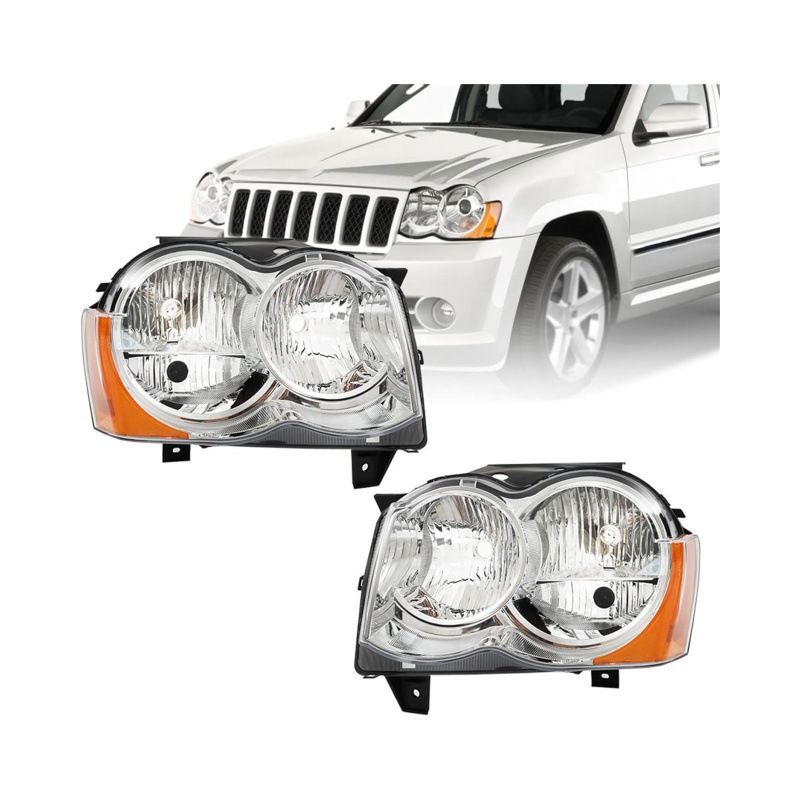 ジープ Jeep グランドチェロキー Grand Cherokee 2008-2010 ヘッドライト 左右セット PC 12-24V ハロゲン クリアレンズ ドレスアップ