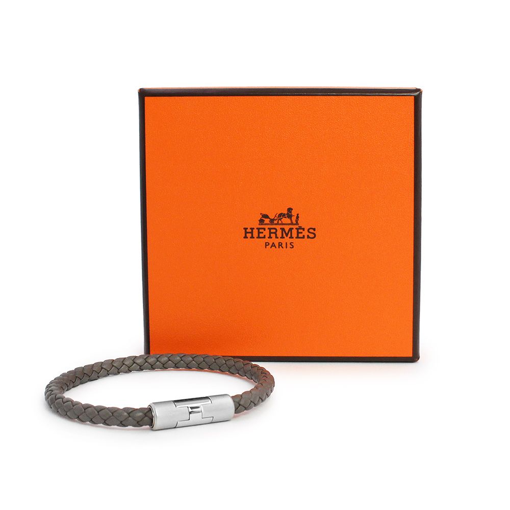 HERMES グレー レザーブレスレット 箱付き エルメス パズルH トレッセ ヴォースイフト グリエタン グレー