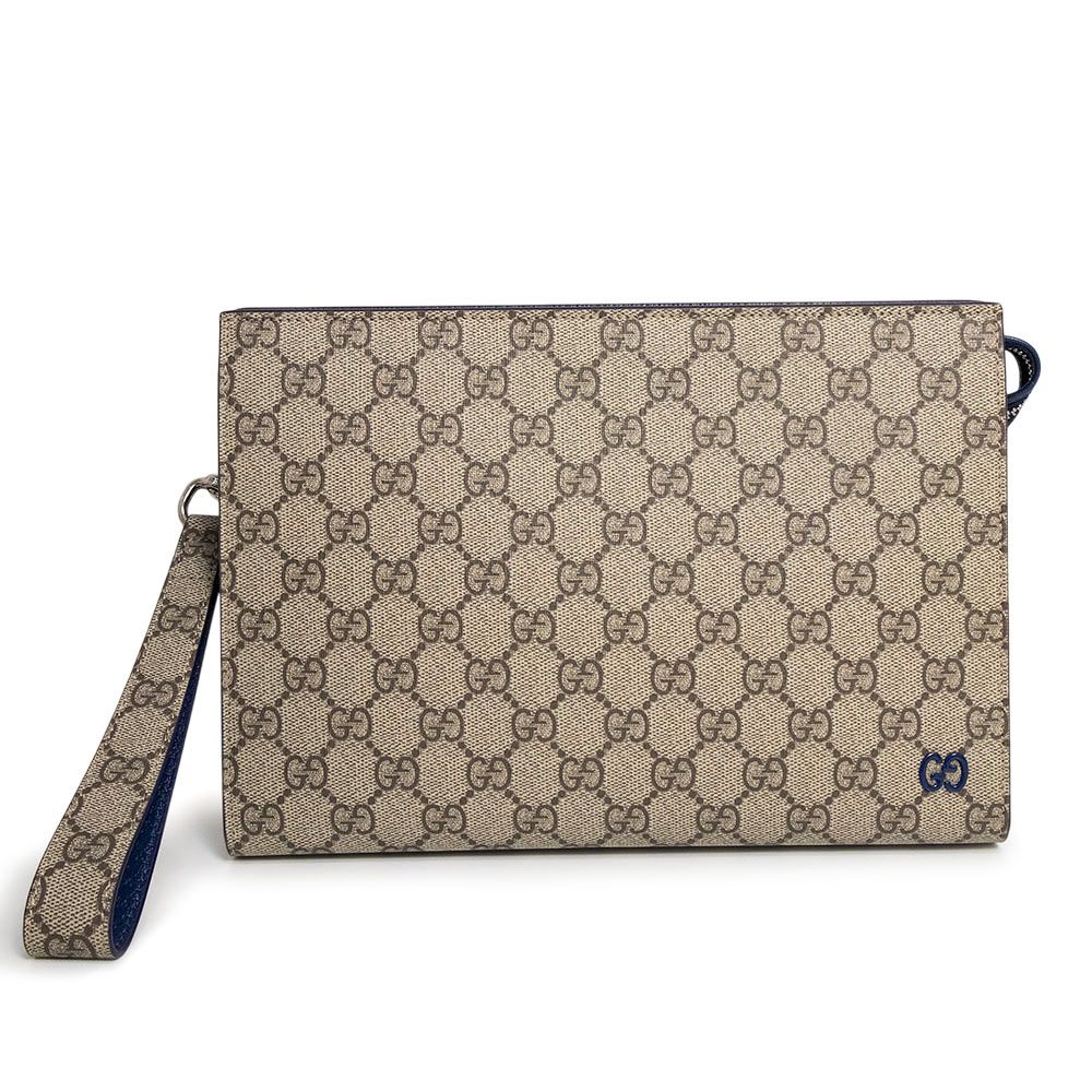 美品 GUCCI クラッチバッグ ポーチ キャンバス レザー GG柄 ロゴ 刻印 グッチ 768255 バイカラー ミディアム ポーチ GGスプリームキャンバス
