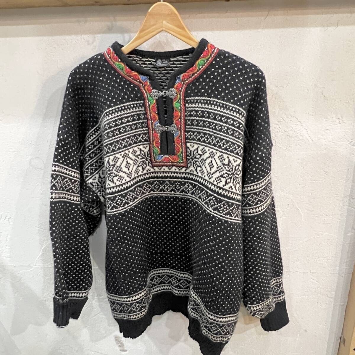90s' TEREMARK STYLE/テレマークスタイル ノルウェー製 チロリアンニットセーター ノルディックニット ユーロ古着 総柄 L程度 メンズ used