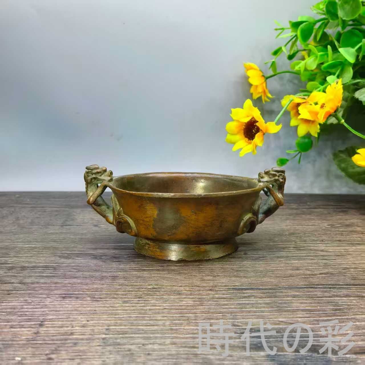 【中国古美術】双龍耳香炉 龍耳香炉 銅香炉 香道具 仏具 茶道具 細密細工 26041610 12,936円