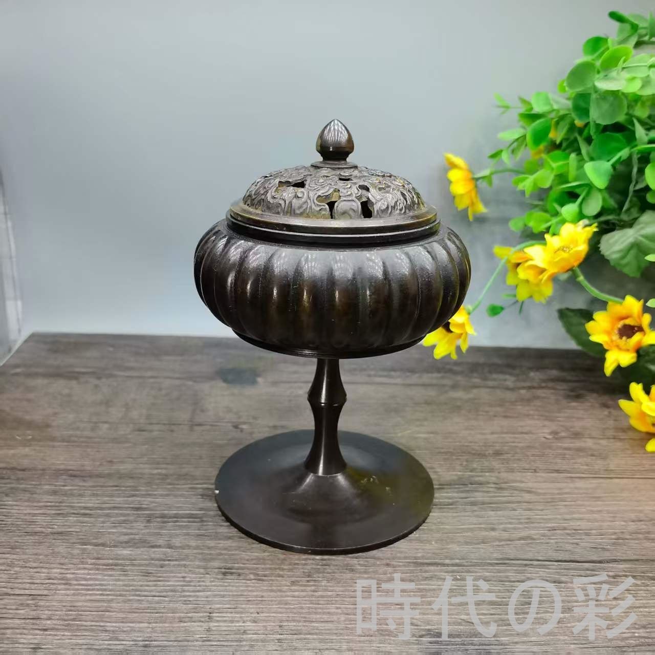 【中国古美術】純銅高脚香炉 高足香炉 銅香炉 香道具 仏具 茶室飾り 26041614