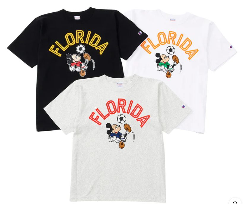 新品　26年春夏　新作　チャンピオン　リバースウィーブ(R) 　©Disney　ディズニーコラボ　ミッキーマウス　サッカーTシャツ　FLORIDA　フロリダ　人気　希少　レア　正規品　ヴィンテージ　スタンダードカリフォルニア　ワールドカップ　完売必須