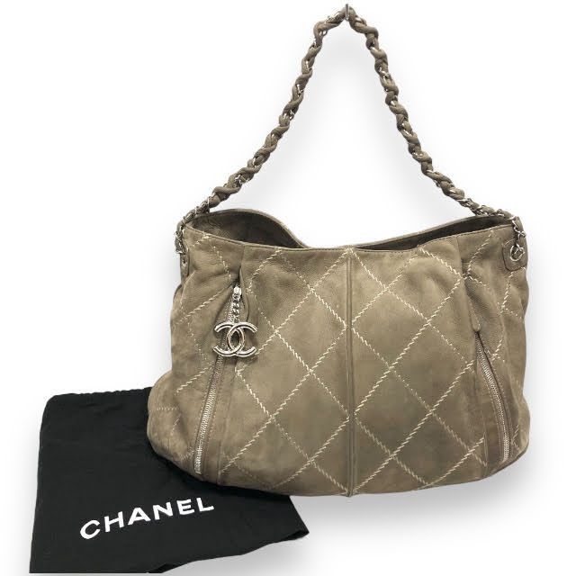 CHANEL/シャネル/ステッチ/スエード/ショルダー/16番台/（少汚、カートなし）/グレー/レディース/RS1736