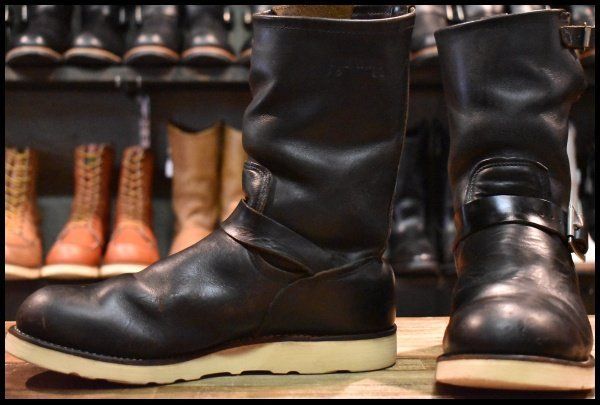 【8D 中古 PT91プリント 93年10月刻印 カスタム】レッドウィング 2268 エンジニア 黒 ブラッククローム ブーツ redwing HOPESMORE【GF241】