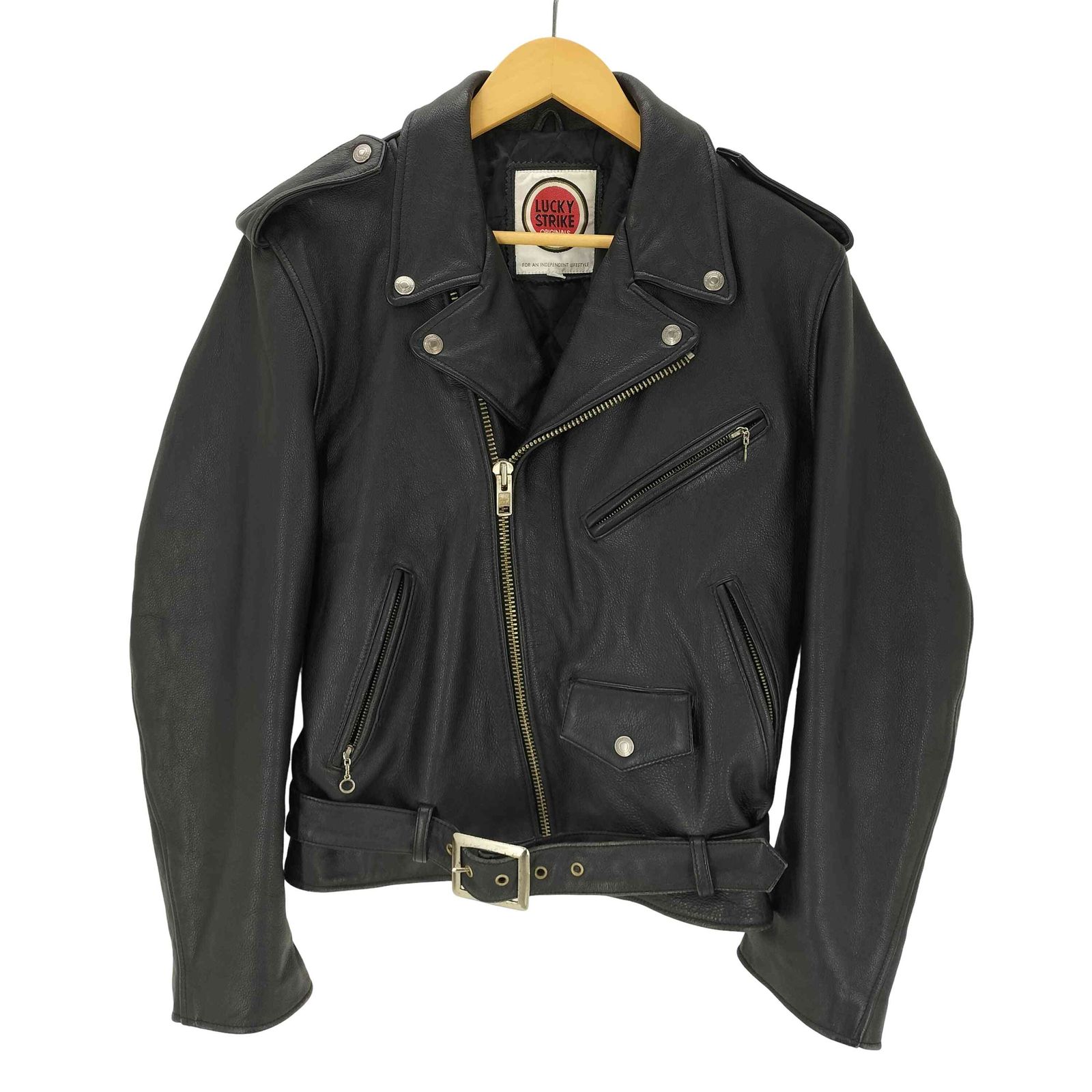ラッキーストライク LUCKY STRIKE 90-00S OLD 裏地キルティング 牛革 カウレザー ダブル ライダース ジャケット メンズ import：L