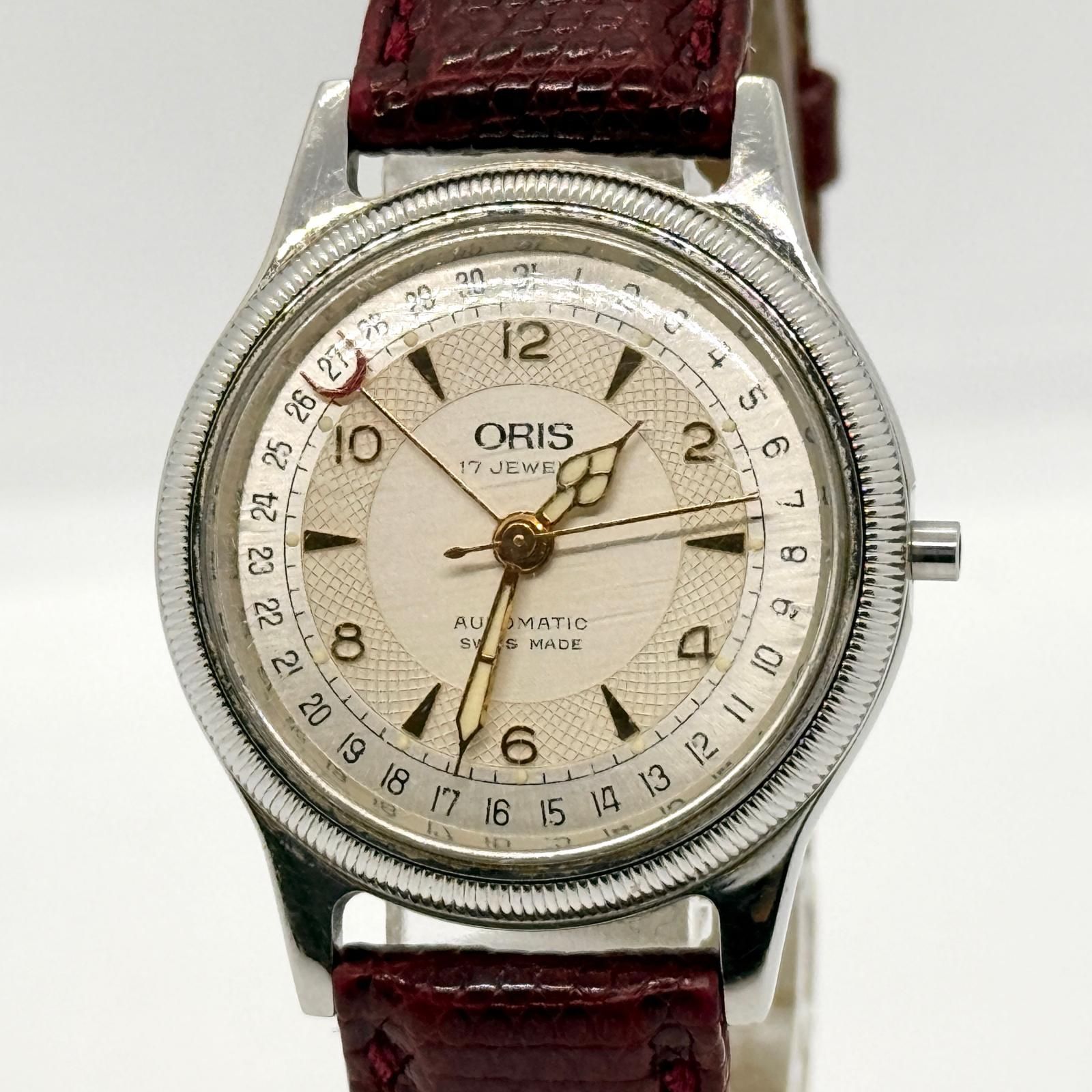 ORIS オリス 17 JEWELS 裏スケ 7400B ポインターデイト シルバー AT 
