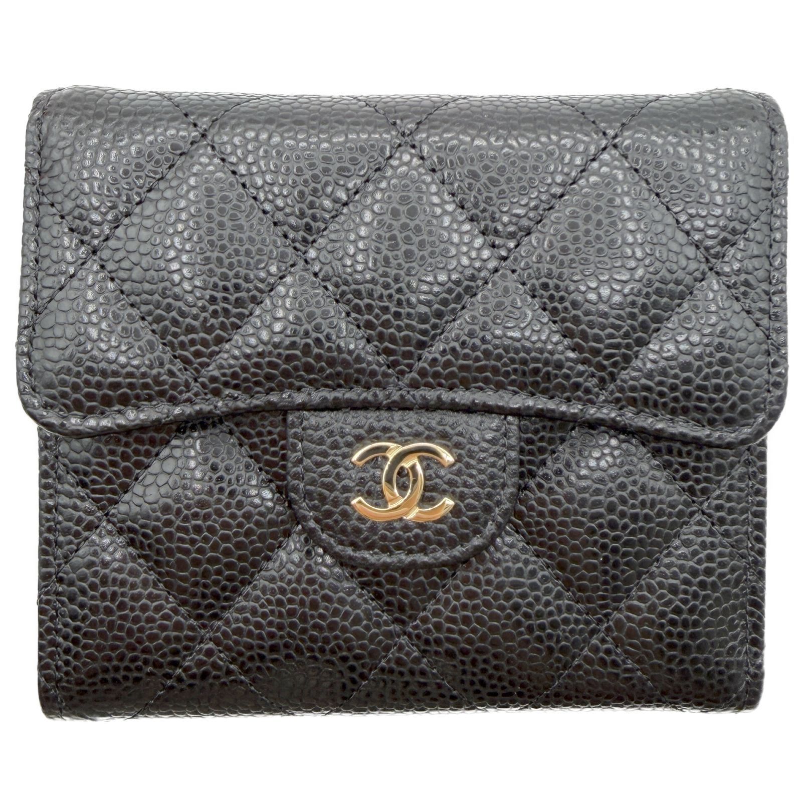 シャネル(CHANEL) マトラッセ クラシック 三つ折り財布 スモール 黒 キャビアスキン ゴールド金具 ランダム AP0231 新品同様 メンズ レディース 財布 ウォレット