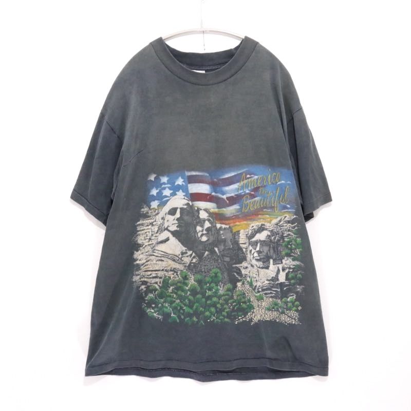 【中古C】メンズ L 90s ヴィンテージ ヘーゼルウッド アメリカザビューティフル グラフィックTシャツ 1995年 Mount Rushmore & Snake USA製 Hazelwood