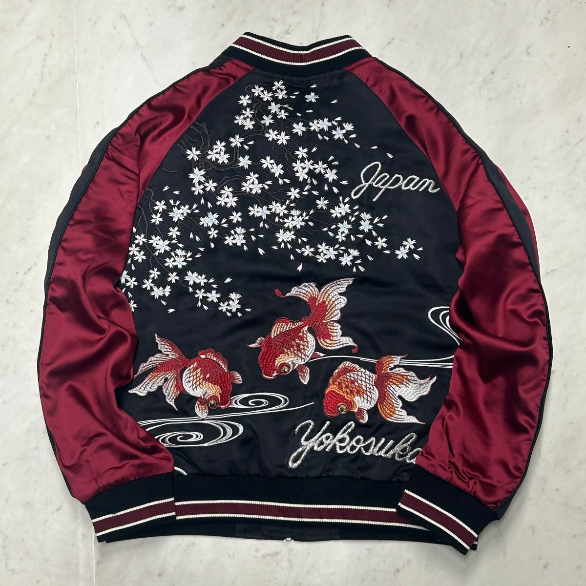 「Yokosuka刺繍入り」 横須賀発祥 SUKAJAN スカジャン 金魚 Goldfish 赤 (SKJ112)