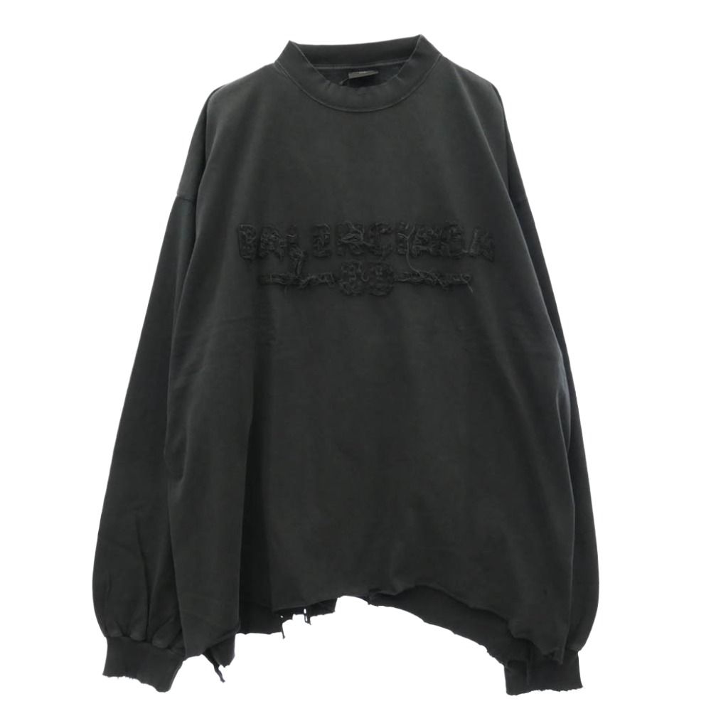 BALENCIAGA バレンシアガ 25SS 783400 TSVA2 Cropped Long Sleeve T-Shirt ダメージ加工 クロップド ロングスリーブ Tシャツ カットソー ダークグレー系 4【新古品】【未使用】【中古】