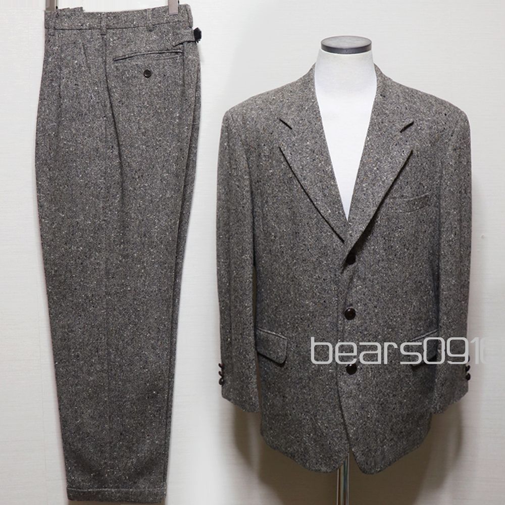 【90s日本製】メンズメルローズ スーツ セットアップ メンズ M 美品 茶 MEN'S MELROSE 90年代 日本製 ヴィンテージ ネップツイード 尾錠 2タック USED品