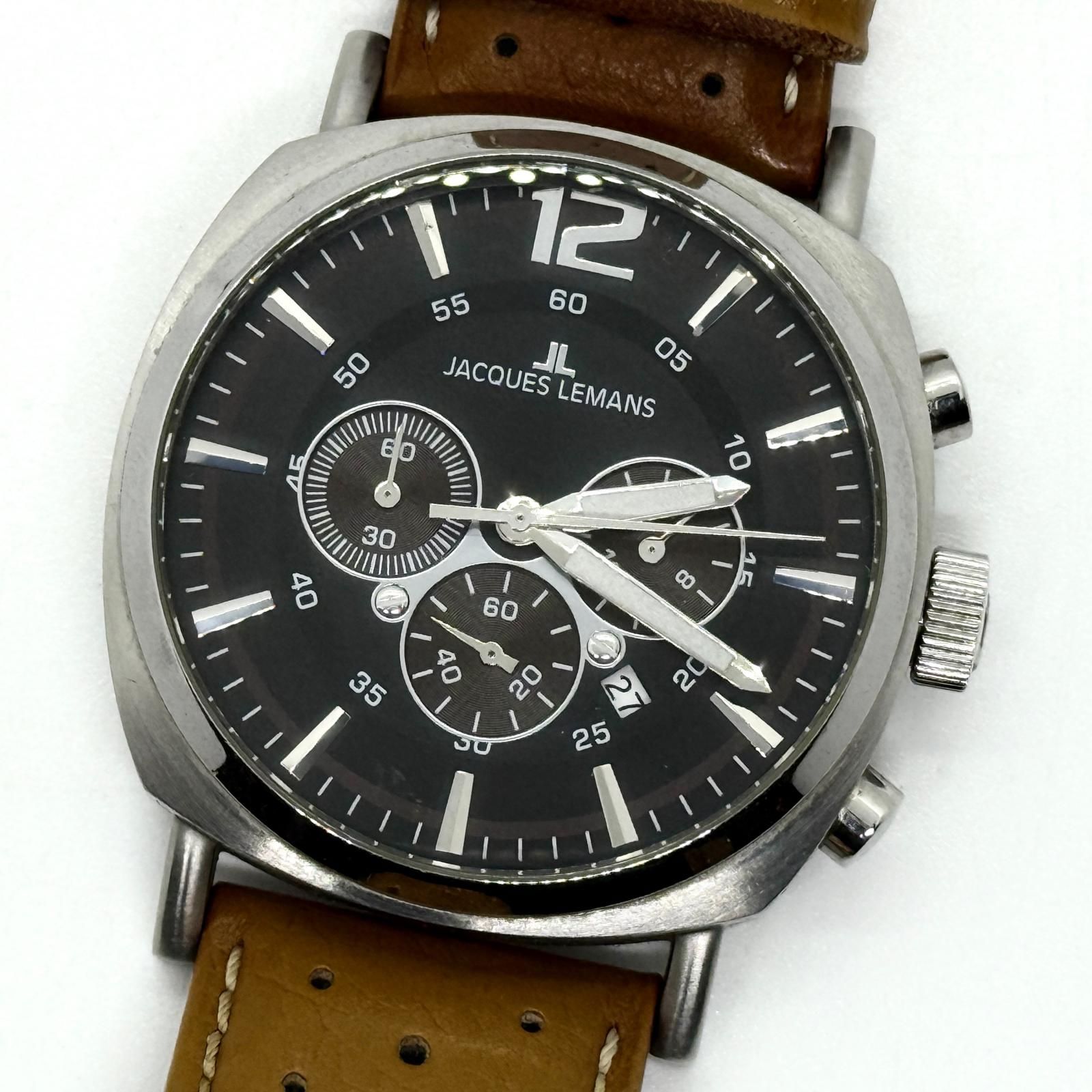 JACQUES LEMANS ジャックルマン クロノグラフ 1-1645 ブラック メンズ 腕時計 稼働品