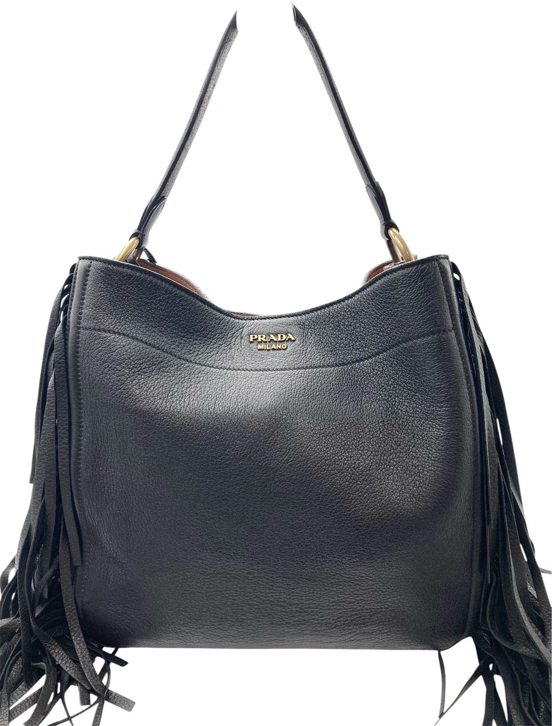 PRADA　CERVO　フリンジ　トートバッグ　NERO　BR4975