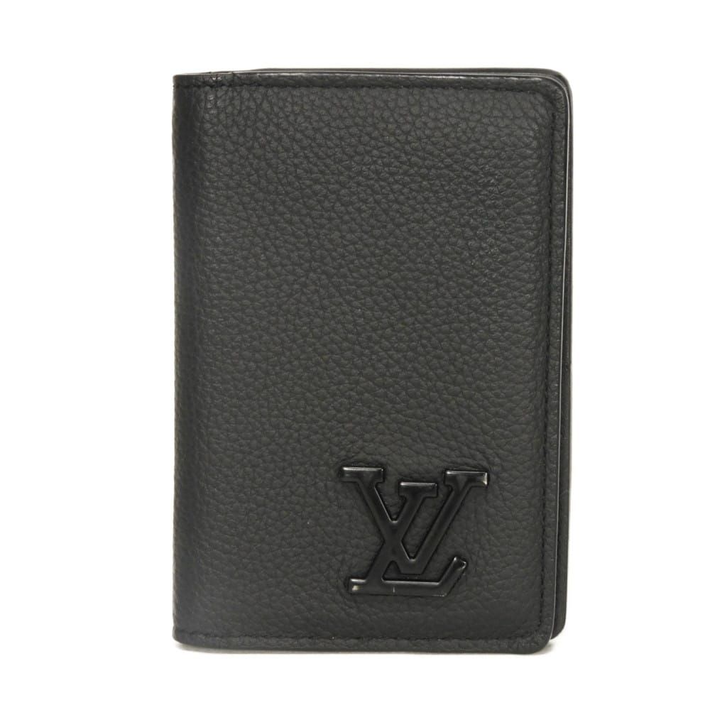 LOUIS VUITTON ルイ・ヴィトン オーガナイザー ドゥ ポッシュ LVロゴ LVシグネチャー グレイン カーフ 二つ折り ブラック パスケース 名刺入れ RFID ICチップ LV アエログラム ノワール カードケース M69979