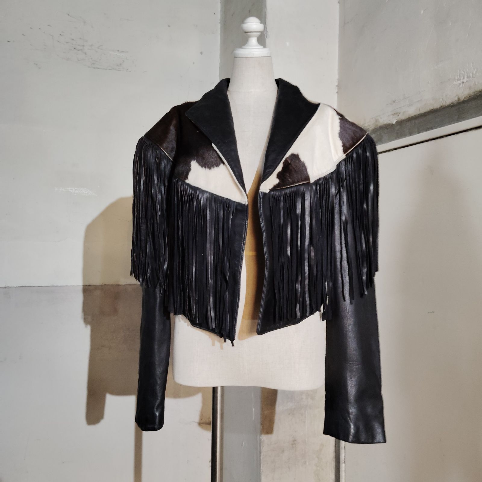 Continental Leather Fashions 80s USA製 ハラコ切替フリンジレザー